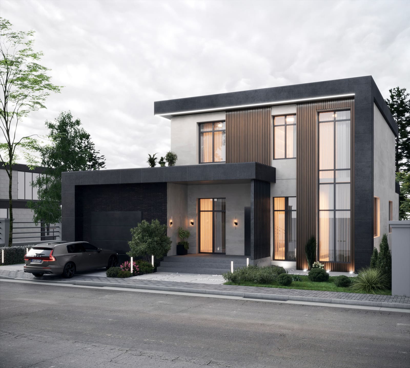 Современный дом 296 м² — 5 комнат, панорамное остекление
